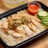 Hainanese Chicken Rice - Mixed · Mixed dark and white poached chicken, chicken fat rice, chicken soup for the soul, chili sau...