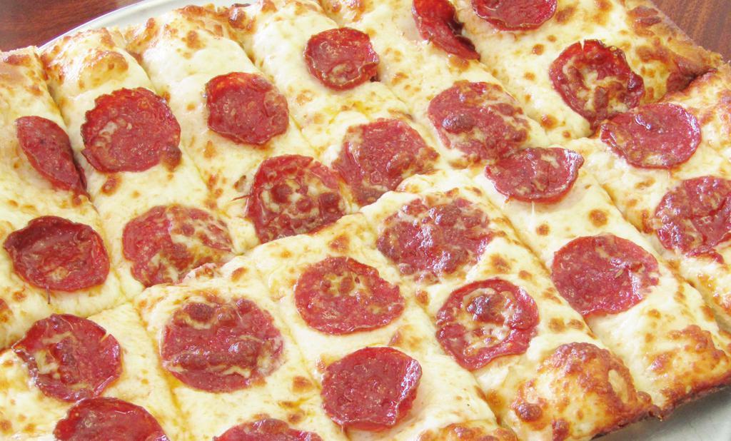 Pepperoni Sticks · Pan cooked pizza bread, beef pepperoni, topped with Mozzarella cheese.