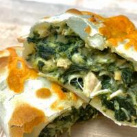 Chicken Spinach Empanada · 270 cal. Roasted chicken, spinach, mushroom, onion, Jack cheese and spices.
