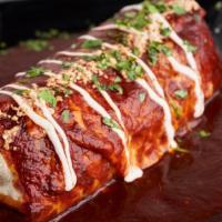 Wet Burrito (Pork Belly) · Spanish Rice With Cheese and Pork Belly, Rolled Into a Flour Tortilla and Smothered In Red S...