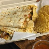 Shrimp Quesadilla · Green and red bell peppers, onions, pico de gallo, cheese, sour cream.