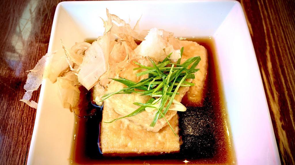 Agedashi Tofu · New. Fried soft tofu, dashi soy sauce, daikon, bonito.