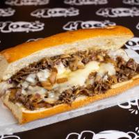 Moe's Philly Steak · 12” philly roll,Caramelized onions, grilled mushroom, Swiss cheese, and mayonnaise.