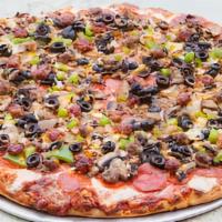 Individual Combo · Red sauce, Canadian bacon, salami, pepperoni, mushroom, onion, green bell pepper, black oliv...