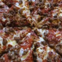 Medium All Meat · Red Sauce, Canadian Bacon, Salami, Pepperoni, Italian Sausage, Linguica and Ground Beef.