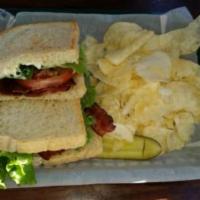 Bacon, Lettuce and Tomato · Bacon, Lettuce, Tomato and Mayo on Toasted Sourdough.  Served with Pickle Spear (On Side) an...