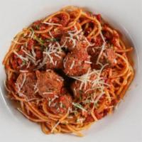 Mom'S Ricotta Meatballs + Spaghetti With Pomodorina · house-made beef, veal, pork + ricotta meatballs, romano, spaghetti