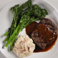Steak + Potatoes · 10 oz. sirloin, buttermilk mashed potatoes, sauteed broccolini. choose oreganata sauce or ro...