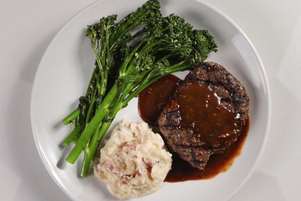 Steak + Potatoes · 10 oz. sirloin, buttermilk mashed potatoes, sauteed broccolini. choose oreganata sauce or rosemary butter