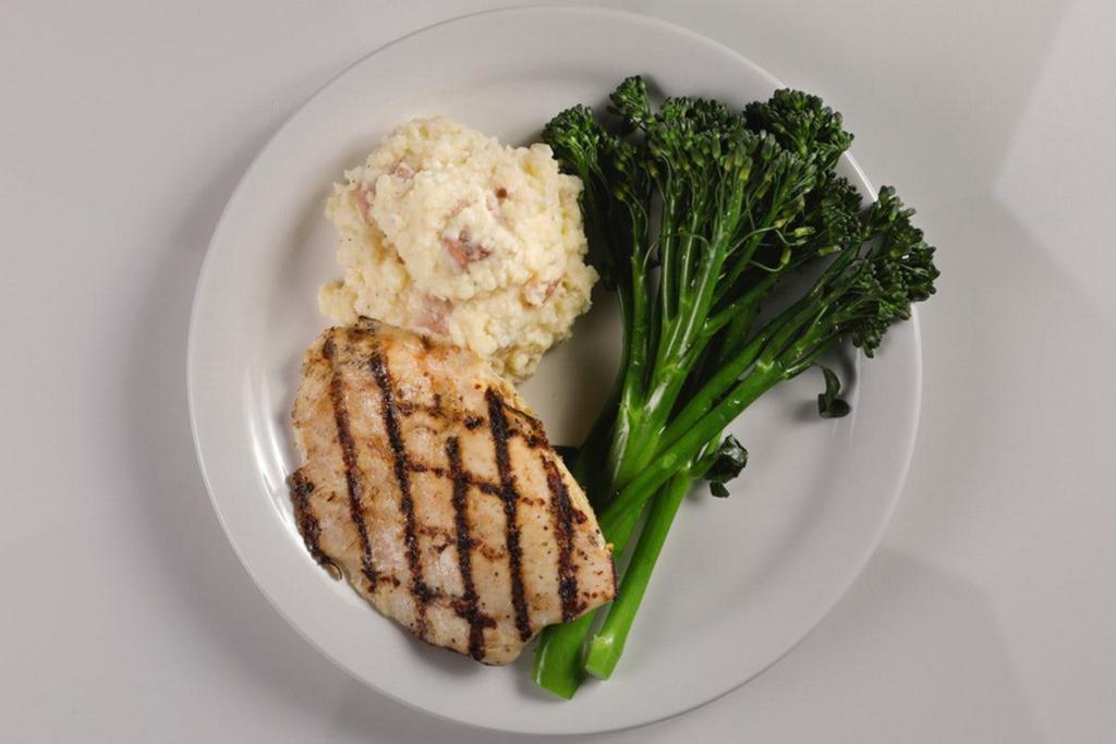 Grilled Chicken · served with mashed potatoes + broccolini