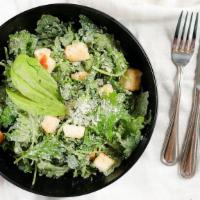 Baby Kale Caesar · Avocado, Parmesan, croutons.