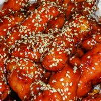 Sesame Chicken · Tender chunks of chicken sauteed in fragrant sauce and showered with sesame seeds.