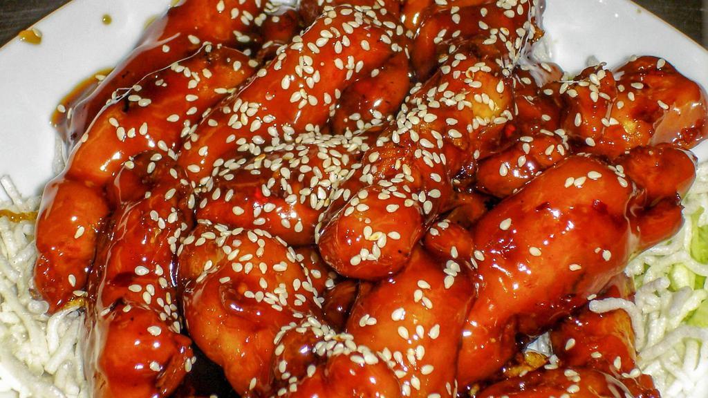 Crispy Sesame Chicken · Chunks of steak or chicken battered and deep fried until golden brown. then sauteed with light sauce and sesame seed