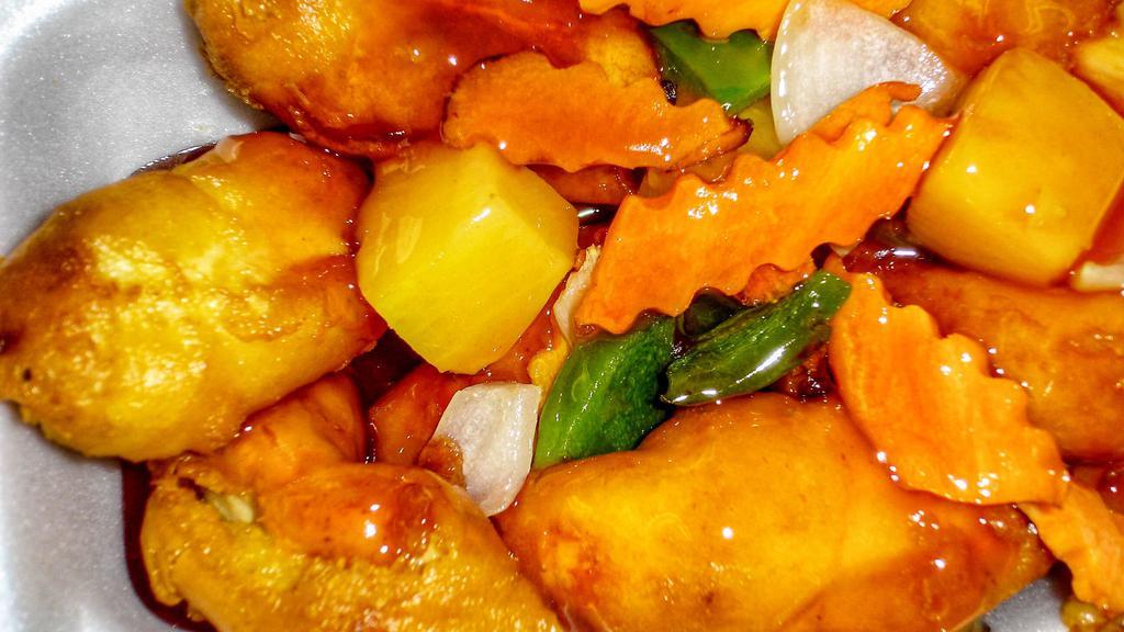 Sweet & Sour Chicken
 · Crispy Chicken with Pineapples, Bell Peppers, and Onions in Sweet & Sour Sauce.