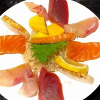 Chirashi Don · Chef choice 10 pieces sashimi over rice.