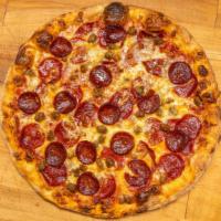 Meat Lover's Pizza (Small) · Red sauce, Italian sausage, ground beef, salami, pepperoni, ham and linguica.