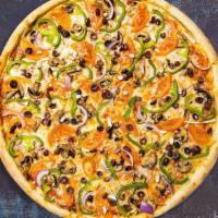 All Veggies Pizza · Fresh California grown tomatoes, crisp bell peppers, red onions, sliced mushrooms, and black...