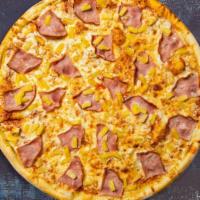 Hawaiian's Best Chicken Pizza · Grilled chicken breast, ham, juicy pineapple, and smoky bacon, with six naturally aged Calif...