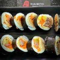 Bulgogi Kimbap  · Comes with two rolls cut into bite sizes. Marinated Bulgogi, radish, carrots, fish cake, and...