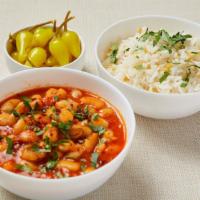 GF Bean Stew (V) · Traditional Turkish bean stew cooked with onion and pepper paste. Served with jasmine rice w...