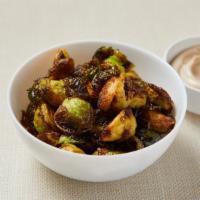 Crispy Brussels Sprouts · Deep fried Brussels sprouts served with balsamic aioli. Gluten-free. Vegan (no aioli).