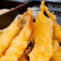 Seafood Tempura · Deep fried seafood and vegetables.