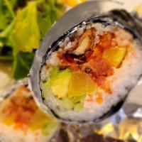 Suhiritto · Chef's choice of sashimi, imitation crab meat, spicy tuna, gobo, cucumber, avocado, and radi...