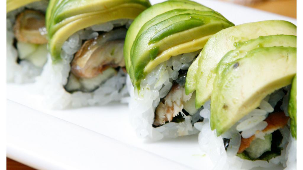 1. Caterpillar Roll · Unagi roll topped with layers of avocado.