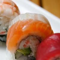 5. Rainbow Roll · California roll topped with chef's choice sashimi