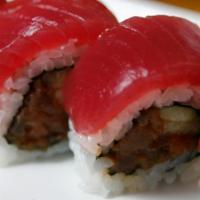 1. Hawaiian Roll · Spicy tuna and cucumber roll topped with tuna.