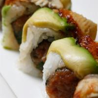 1. 49er's Roll · Spicy tuna, cucumber,  jalapeño topped with eel and avocado.