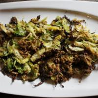 Brussel Sprouts (VO) · Roasted Brussel Sprouts with Creushed pistacchios, parmesan and cayenne pepper
Vegan parmesa...