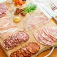 Charcuterie & Cheese · Choice of 3 meats (Certified Humane) and 3 cheeses. 
Comes with bread or GF crackers upon re...