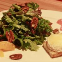 Goat Cheese Salad · Aragula with Baked Goat Cheese       Citrus, pecan in a balsamic vinaigrette
