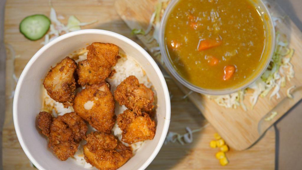 Chicken Kara-Age curry rice  · Deep fried Chicken  Kara-Age  with curry .