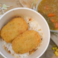  Potato croquette curry rice · Deep fried   potato croquette  with curry.