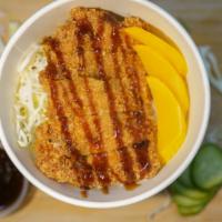 Pork katsu rice  · Deep-fried pork cutlet w/ katsu sauce over rice, pickle radish