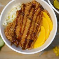 Chicken katsu rice  · Deep-fried chicken cutlet w/ katsu sauce  over rice, pickle radish