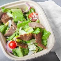 Greek Salad · Romaine and lettuce mix, cucumbers, red onions, tomatoes, kalamata and feta cheese with our ...