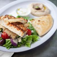 Sparta Salad · Greek salad with roasted chicken.