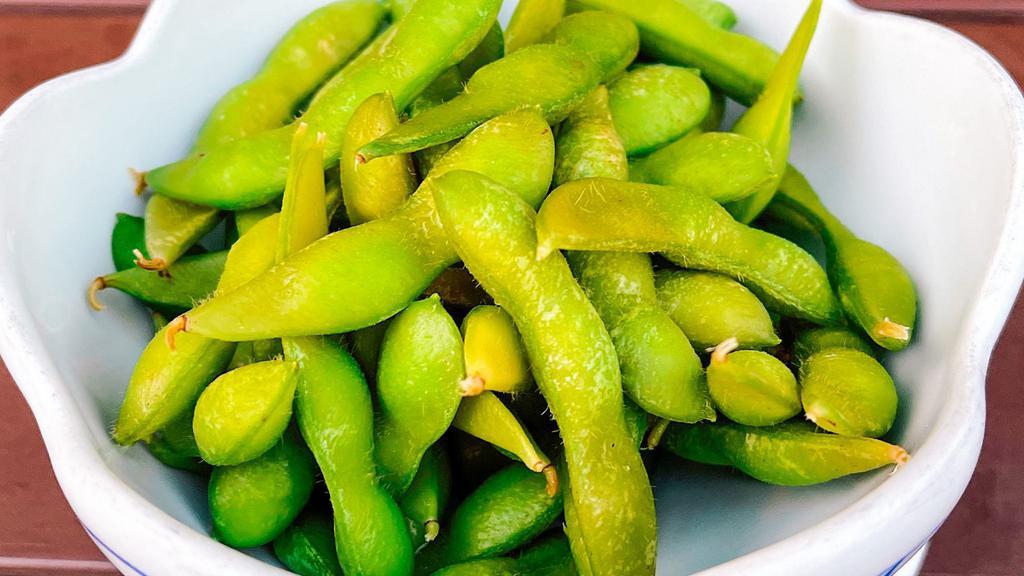 Edamame · Lightly salted and boiled green soybeans.