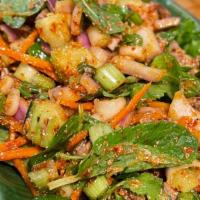 Larb Salad · Choice of meat with onion, mint leaves, cilantro, chili, and ground toasted rice with spicy ...