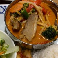 Red Curry · Red curry paste in coconut milk with bamboo shoot, bell pepper, and sweet basil leaves. Not ...