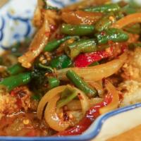 Spicy Catfish · Spicy. Deep fried fillet in spicy chili sauce with lime leaves, green bean, and bell pepper....