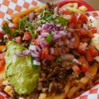 Lengua Fries · French fries topped with Lengua. Jack & cheddar cheese. Pico de gallo, sour cream & guacamole.