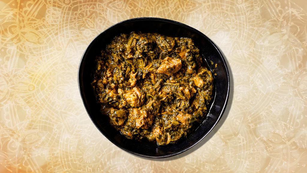 Spinach & Lamb Curry  · Tender chunks of marinated boneless lamb, slow cooked in a thick onion, ginger, garlic and spinach curry.