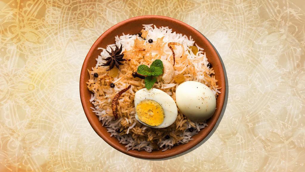 Egg Biryani Factory · Long grained rice flavored with fragrant spices flavored along with saffron and layered with egg and cooked with biryani masala gravy