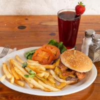 Hamburger · A half pound of beef patty. Served on kaiser roll with French fries. Lettuce, tomato, and on...