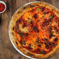 Get A Room · Spanish Chorizo, Kalamata Olives, Marinated Onions, Fresh Mozzarella, Tomato Sauce, Oregano,...
