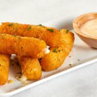Mozzarella Cheese Sticks · Six pieces of warm mozzarella cheese sticks made with mozzarella cheese and fontina cheese d...